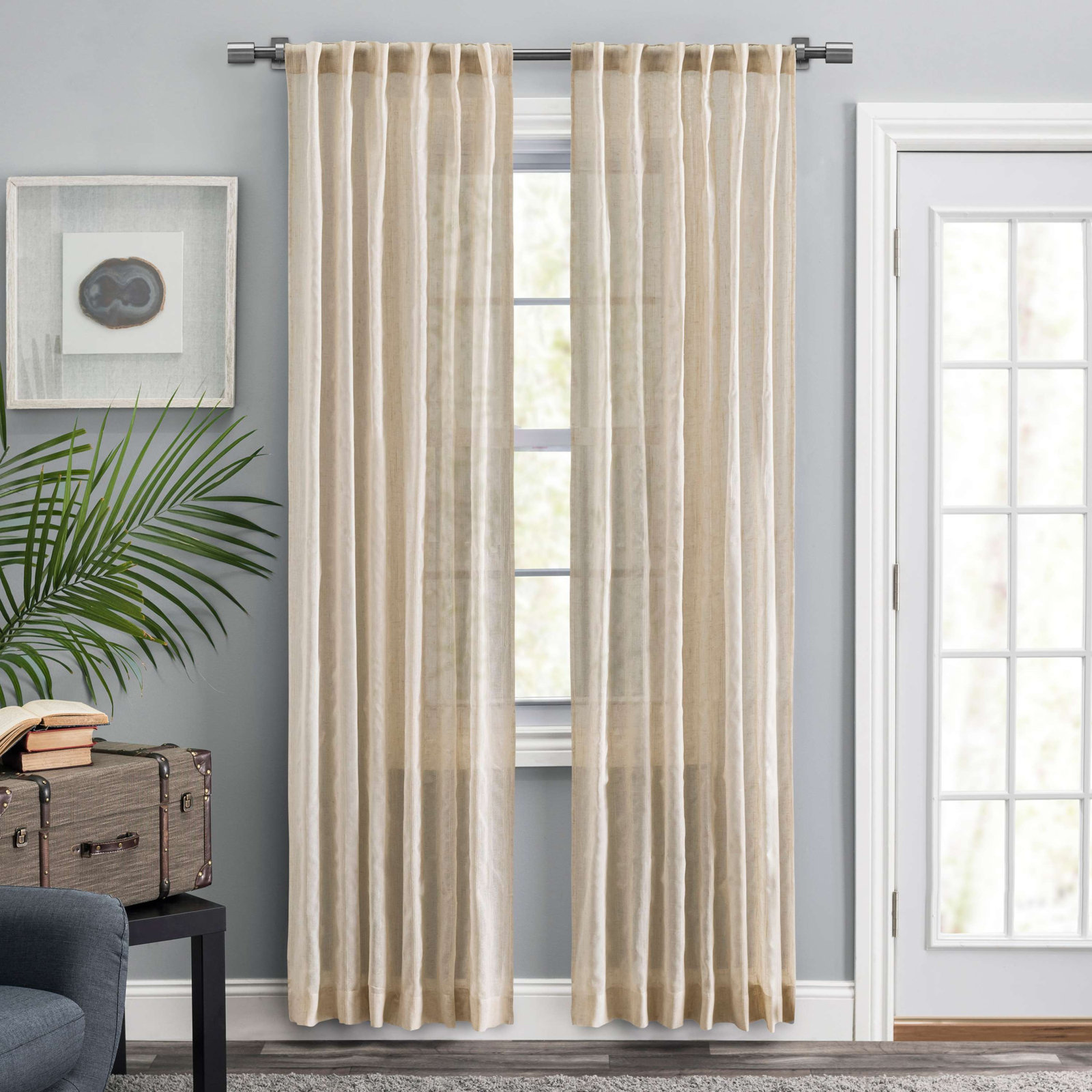 Textured Stripe Natural Curtain Panel Pair, 48" W x 96" L, Natural