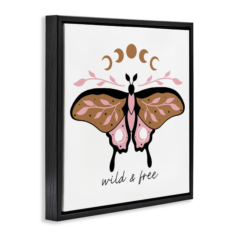 Art mural sur toile Wild & Free Moth, H 18 po x l 18 po, Cadre flottant noir de jais