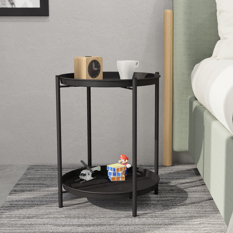 Table d'appoint pliante ronde en métal Caira, Noir