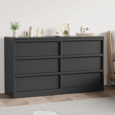 Commode 6 tiroirs pour la chambre à coucher, commode 6 tiroirs en chêne naturel de 47 po de largeur avec grand rangement, commode en bois pour le salon, le vestibule