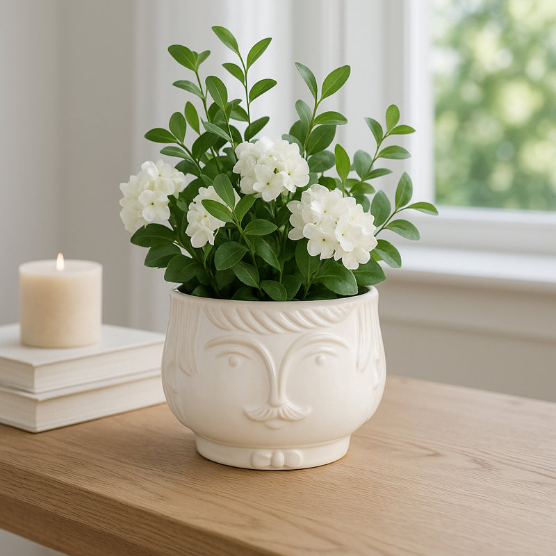 Decorative Outdoor and Indoor Planter for Home Decor - Cute Ceramic Flower Pots for Living Room or Patio - 7", White