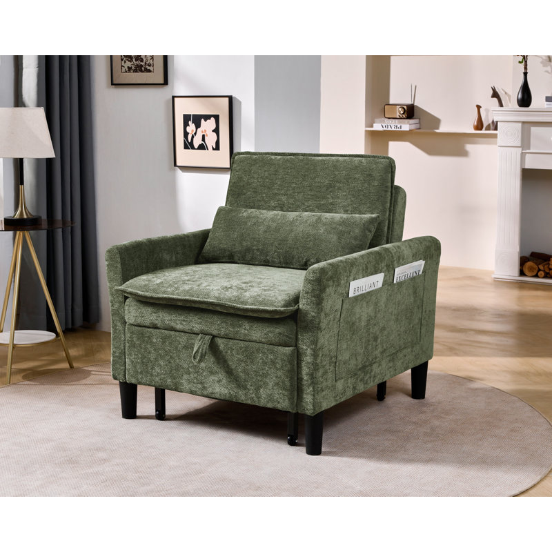 Canapé-lit simple 32,28 po / fauteuil-lit escamotable en chenille, Vert olive