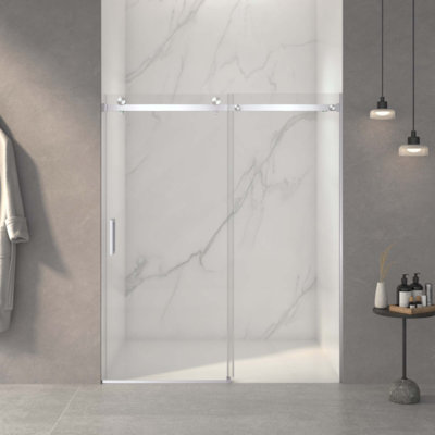 Frameless Sliding Shower Door,5/16" (8Mm) Thick SGCC Tempered Clear Glass,Double Side Easy Clean Coated With Buffer