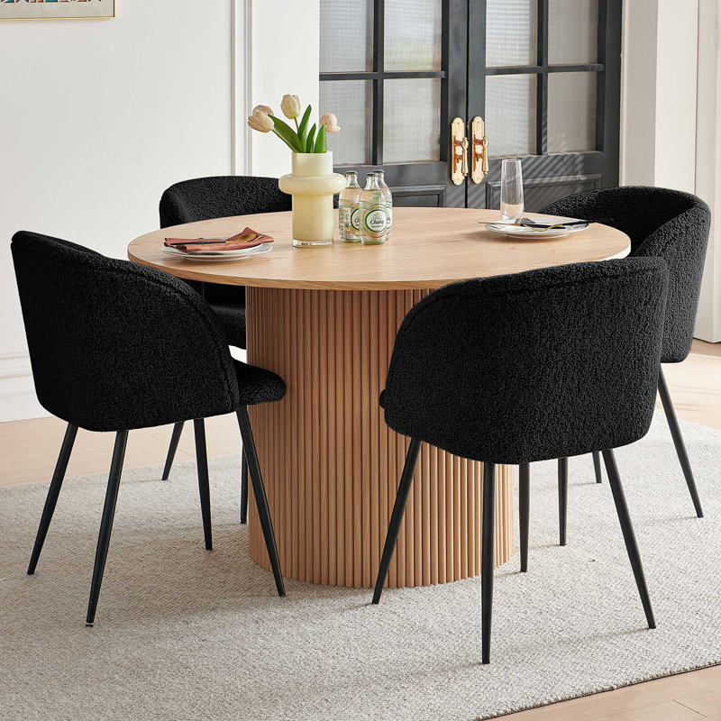 Round Table With Set Of Four Barrel Chairs, Natural Oak