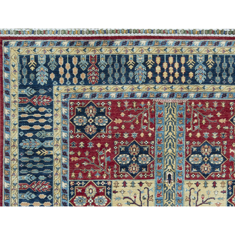 Tapis rouge et bleu noué à la main de haute qualité