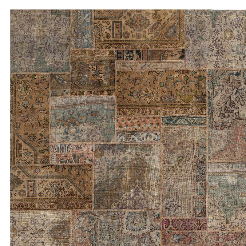 Patchwork noué à la main en laine de conception unique Tapis décoratif beige/brun