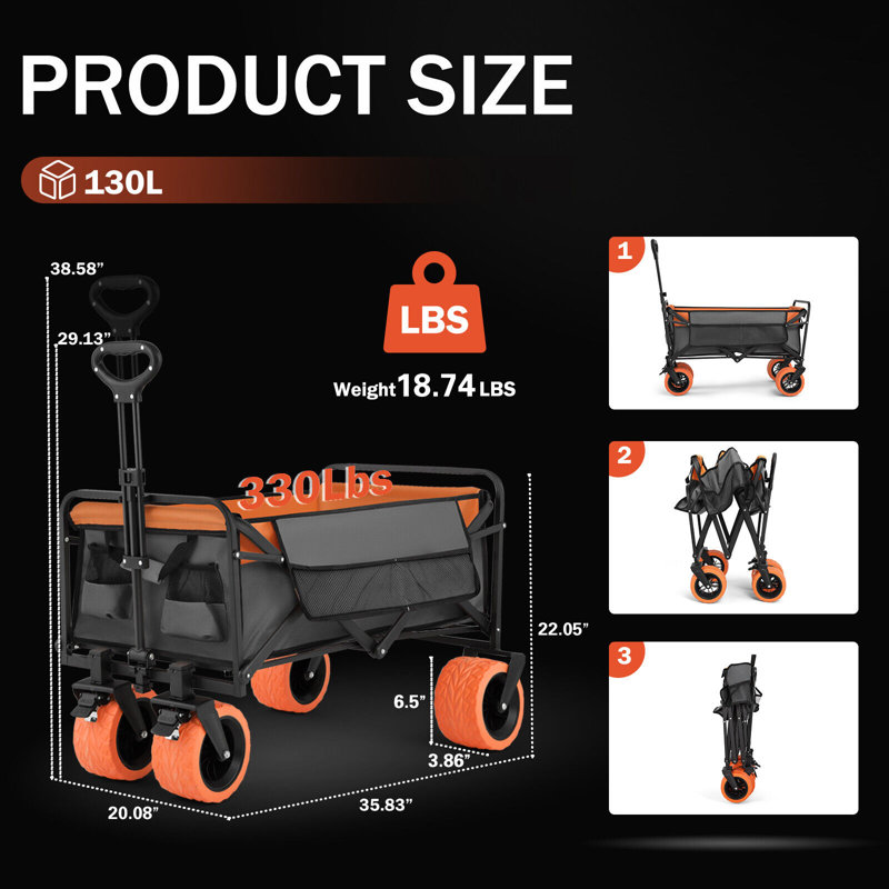29.13'' H x 20.08'' W Utility Cart, Grey/Orange