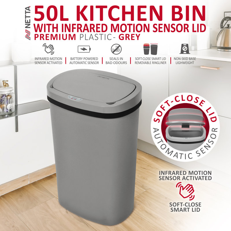 NETTA 50 Litre Motion Sensor Trash Can, Grey