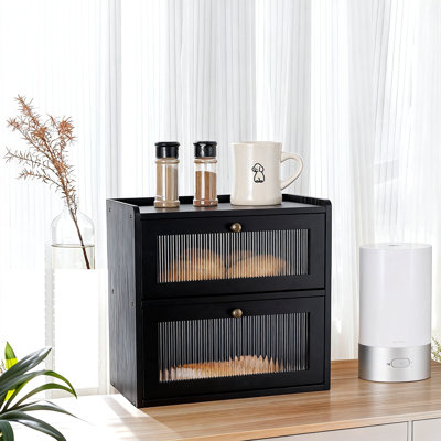 For Kitchen Countertopbread Box , Wooden Bread Storage Container Bin 2 Layer, Large Capacity Vintage Farmhouse Food Organizer With Acrylic Window (Black)