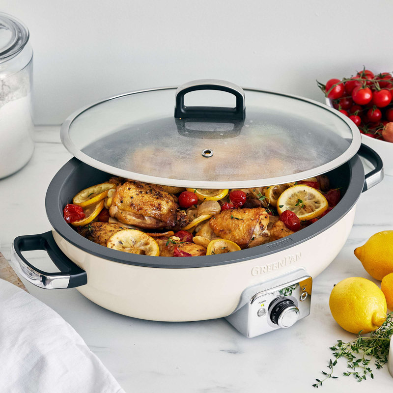 Greenpan Elite 5.5qt Oval Electric Skillet, Cream