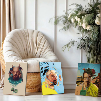 Ensemble de 3 affiches encadrées Breaking Bad, impressions sur toile, Walter White et Heisenberg, pour salon, chambre ou bureau. Décoration murale moderne inspirée de la pop culture. Impression giclée haute définition.