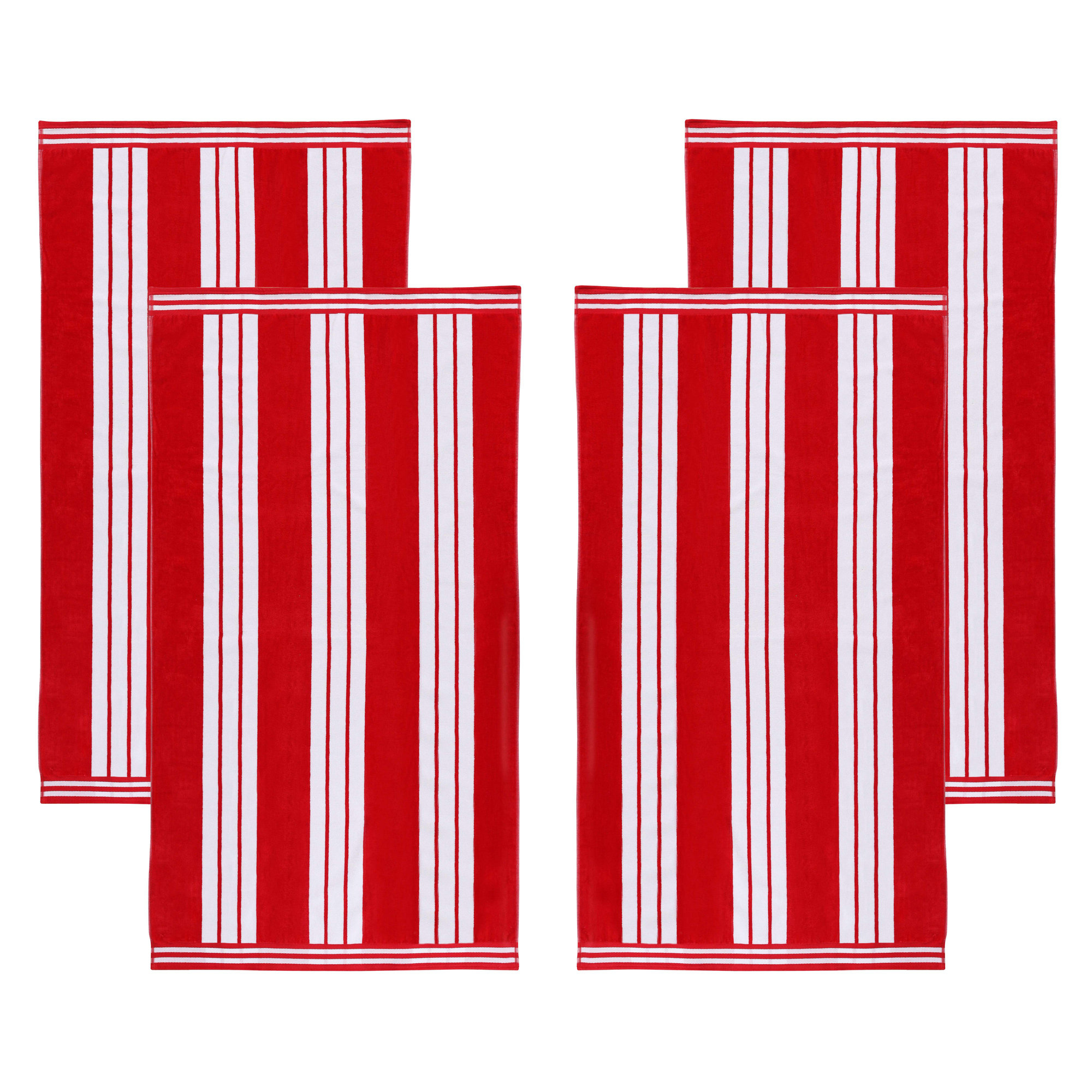Chira Oversized Stripe Cabana 100% Cotton Beach Towel, Beach Towel - 4 Pack, Red