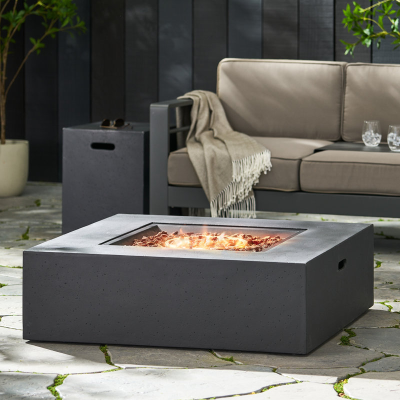 Fen Square Magnesium Oxide Propane Fire Pit Table, Dark Gray