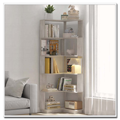 6 Tier Freestanding L-Shaped Corner Bookshelf For Living Room