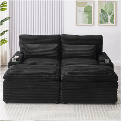 Convertible Loveseat Sofa with Storage, Movable Ottomans, USB Ports, and Cup Holders for Modern Living Spaces