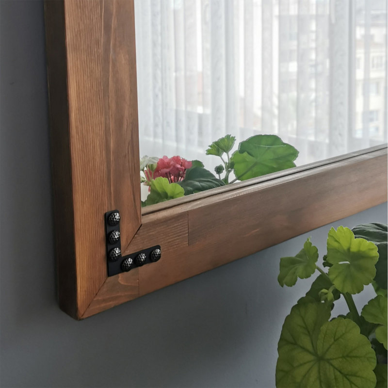Miroir mural rustique, couleur noyer, 43,3 x 86,6 pouces | 100% bois de pin massif, assemblé, orientation réglable | Parfait pour le vestibule, le salon ou la chambre à coucher, design élégant et fonctionnel