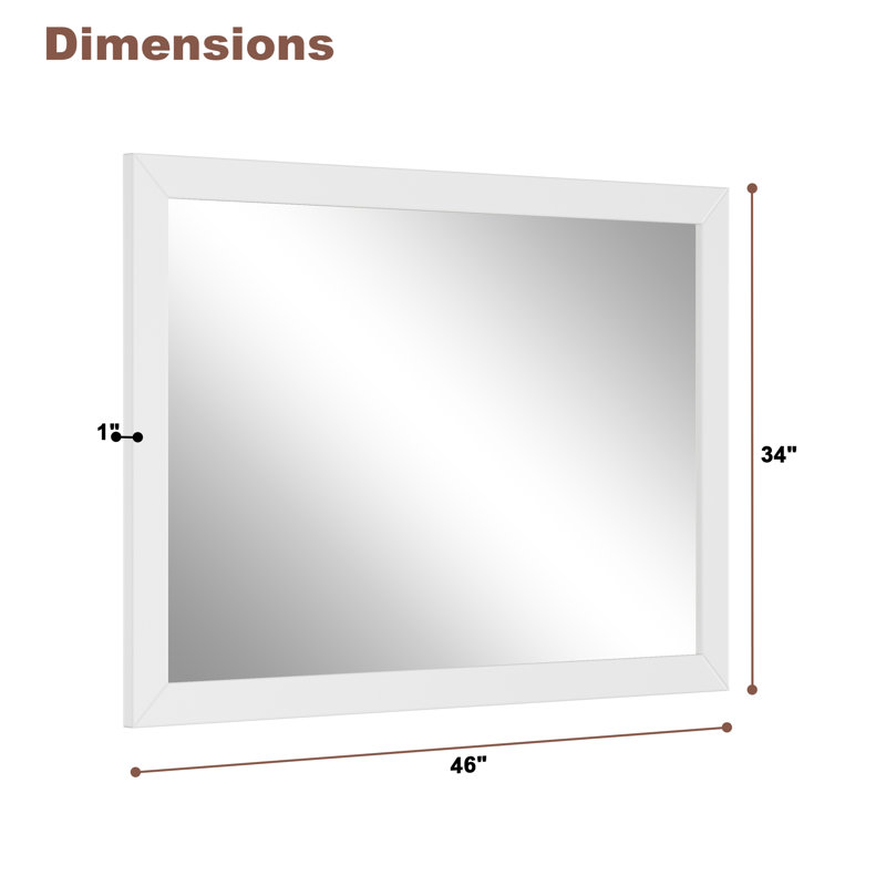 Miroir mural mural en bois massif, miroir droit de salle de bain de 5 mm,, 34 po x 48 po, Blanc