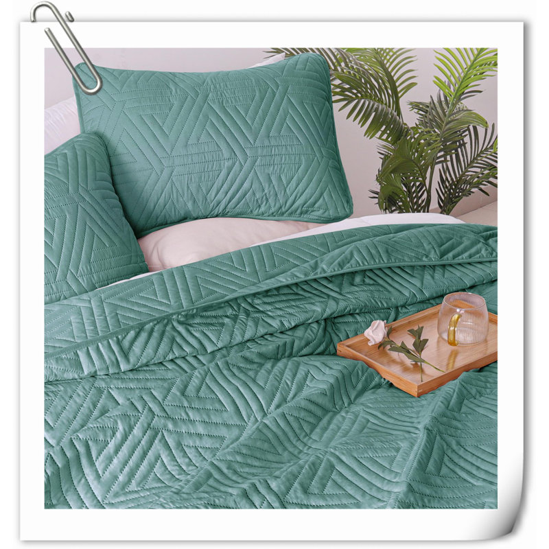 Ensemble de courtepointe en microfibre / polyester Quilts, Turquoise vert géométrique