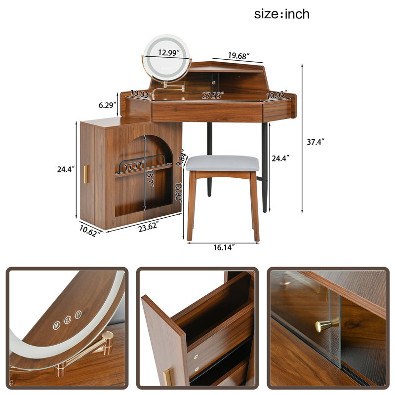 Bureau de coiffeuse de coin avec miroir et lumières DEL