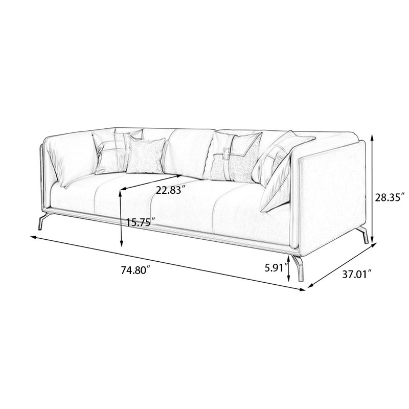 Khaki Genuine Leather Modular Sofa cushion couch, Coffee/Khaki, 2, 28.35" H x 74.8" W x 37.01" D