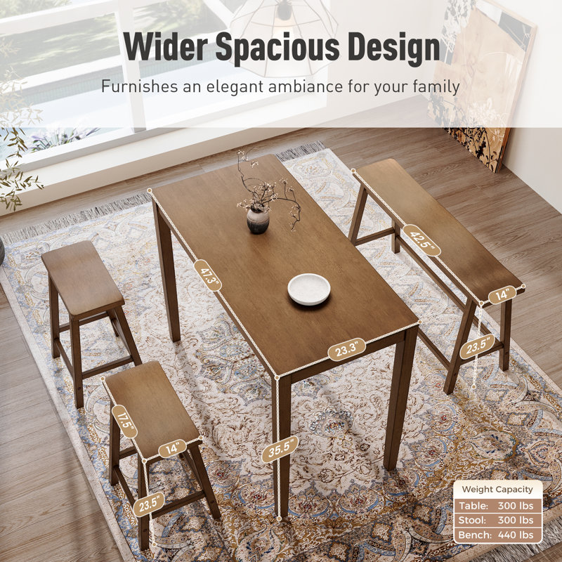 4-Person Counter Height Table Set, Space-Saving Solid Wood Kitchen Dining Set, Counter Height Dining Table Set for Small Space
