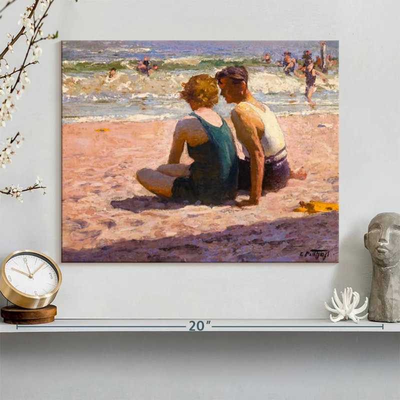 Personnages sur la plage, H 12 po x l 15 po