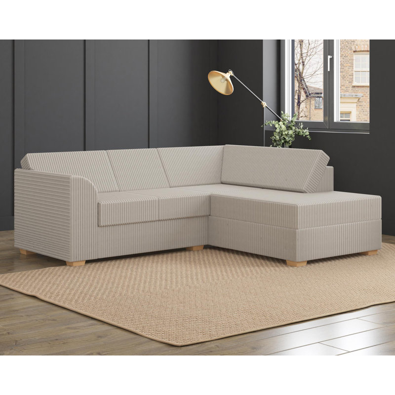 Modo L Shaped Sofa With Corner On The Right, Fixed Back, Jumbo Cord Stone, Stone Polyester