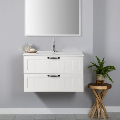 Meuble-lavabo mural avec lavabo en céramique