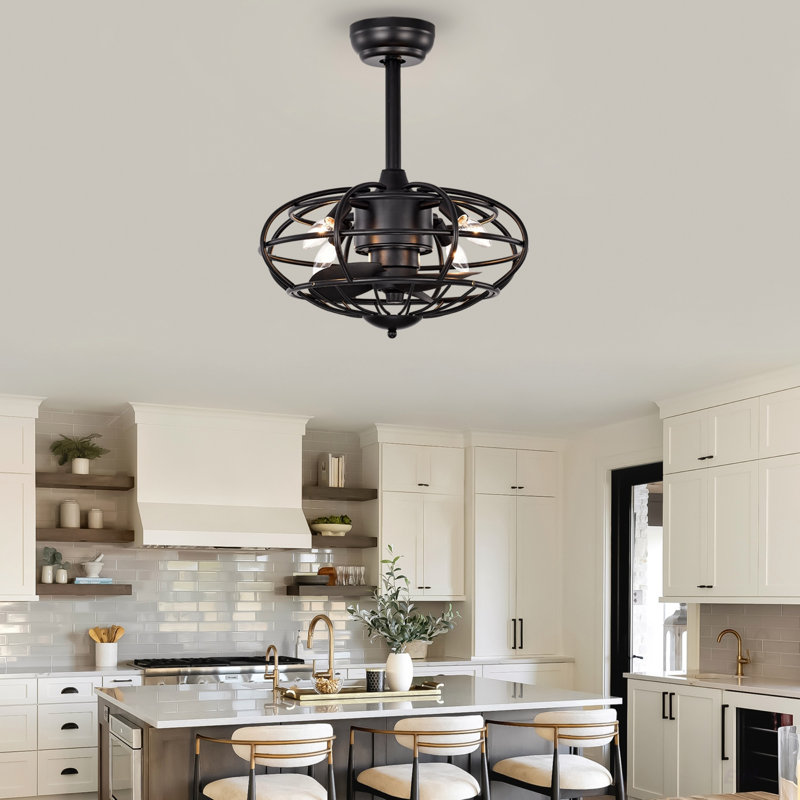 Ventilateur de plafond en cage 18,1 "avec télécommande, minuterie, ventilateur de plafond à 3 vitesses pour maison de campagne, salon de chambre à coucher (sans ampoules incluses)
