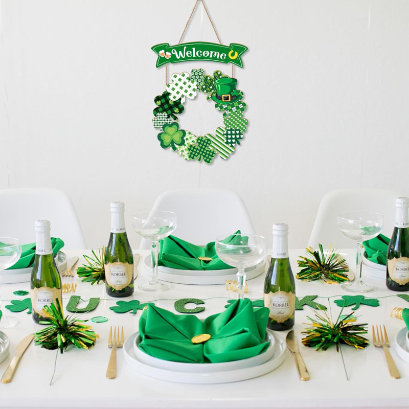 St.Patrick’S Day Decorations intérieur extérieur, panneau de suspension mural en bois, cadeaux, pendaison de crémaillère pour les fêtes irlandaises (vert)