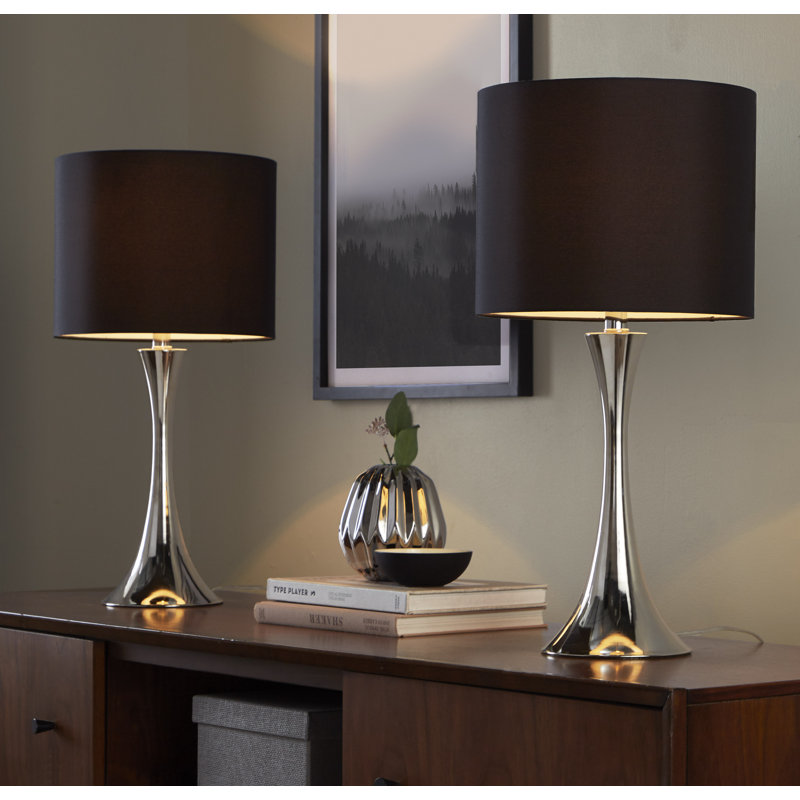 Adonis Metal Lamp, Polished Nickel, Black