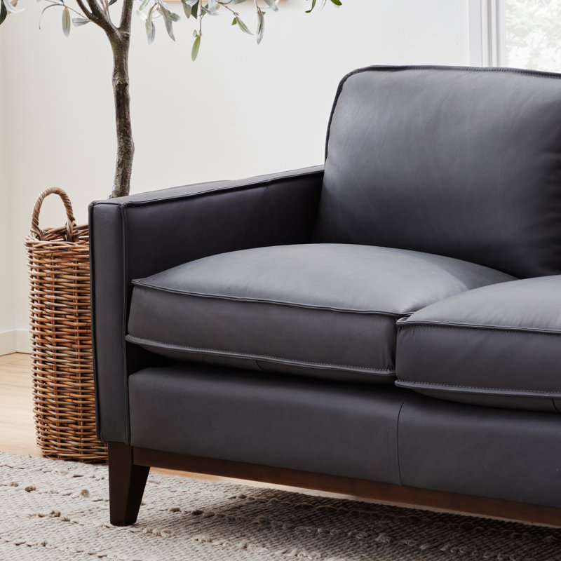 Canapé en cuir 85 po Cascades, Cuir véritable gravier