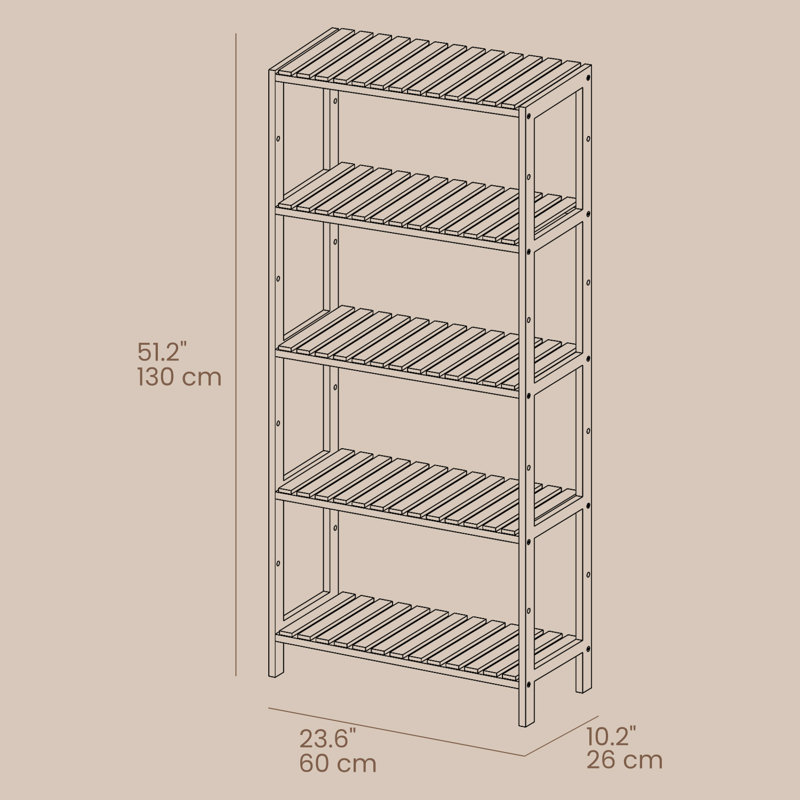 5-Tier Bamboo Storage Shelf, Multifunctional, (5 shelves) 51.5" H x 23.6" W x 10.3" D