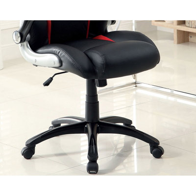 Comfortable Gaming Chair - Black , Red Padding, Wheels, Padded Back, Adjustable Seat Height Stylish Office Leather, Accents, Adjustment
