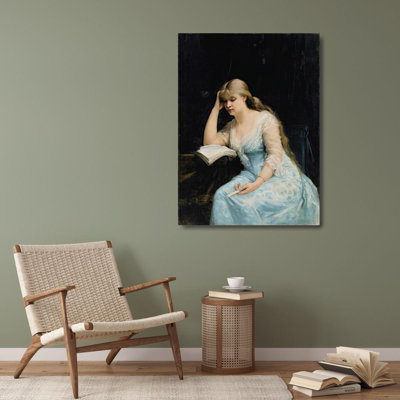 "Portrait d'une jeune femme lisant" par Marie Bashkirtseff - Art mural sur toile tendue avec châssis