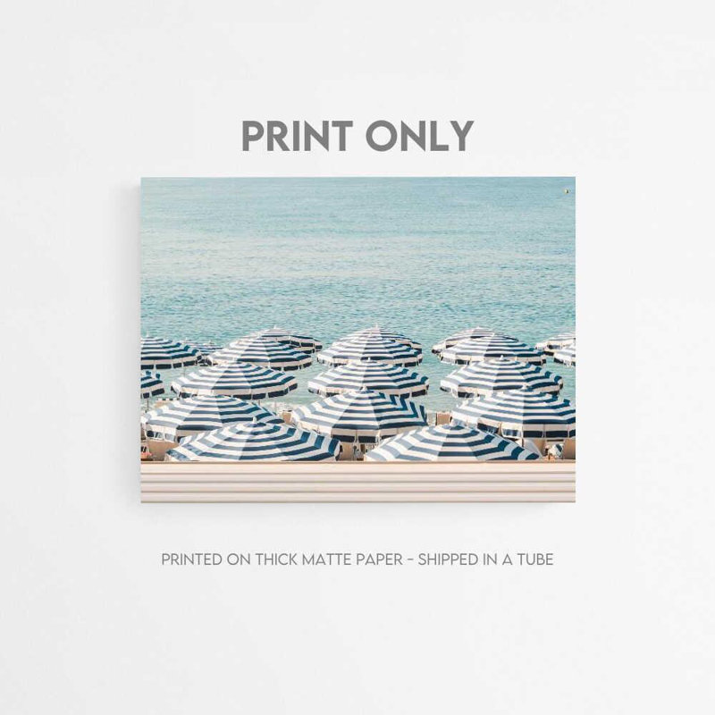 Coastal Stripes - Imprimé plage de parasol méditerranéen, H 18 po x l 24 po, Ne s’applique pas, Impression sans cadre