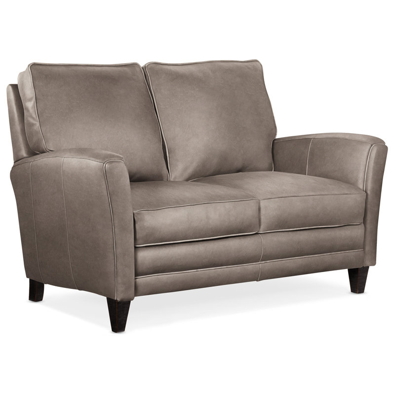 Zion Upholstered 63'' Loveseat, Aline Light Grey Genuine Leather, Plantation