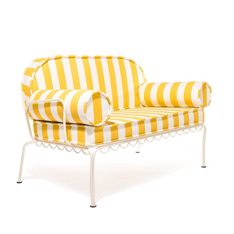 Love Seat Slip Cover Set, Yellow/White Striped Acrylic