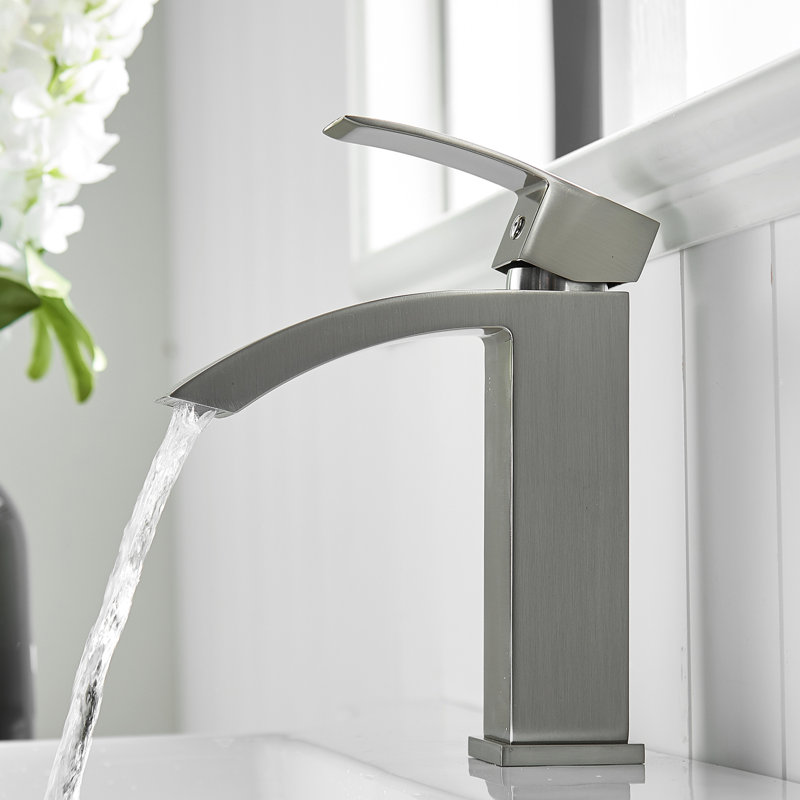 Contemporary Vanity Faucet - Brushed Nickel With 1 Hole And Matte Black Bathroom Tap In Aluminium Side
