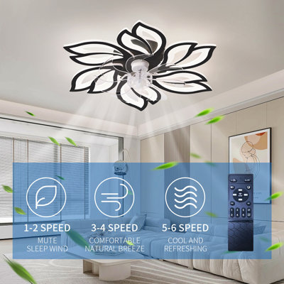 Ventilateur de plafond 25,5 po avec lumières, télécommande 3 températures de couleur, ventilateur à 6 vitesses