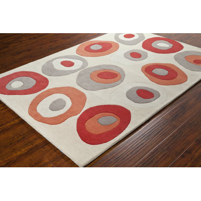 Billerica Authentic Hand-Tufted Handmade Red, Orange & Dark Gray Geometric Wool Area Rug