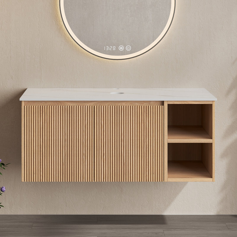 Meuble-lavabo mural de 36 po avec comptoir flottant 36 po, meuble de salle de bain mural avec comptoir, sans évier, finition grain de bois naturel