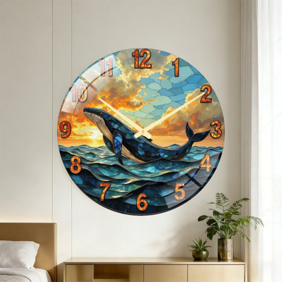 Superbe horloge murale sculpture de baleine, horloge murale 24 po