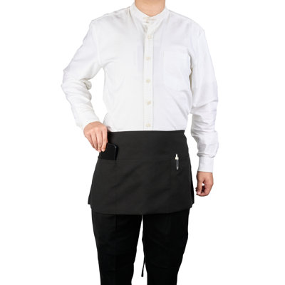 Tablier de taille 101 pour restaurant, 1 tablier de service avec 3 poches - demi-taille, lavable à la machine, poly-coton noir unisexe, pour hôtel, bar, café, salon, restaurant, spa, fleuriste, etc.