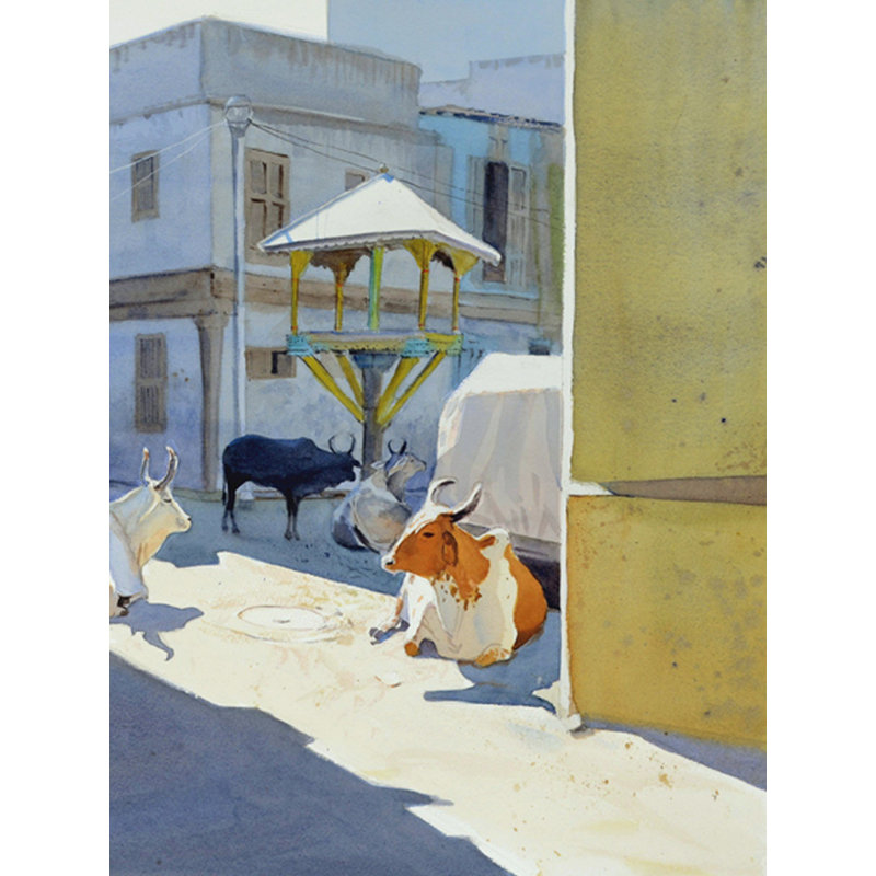 Planète des vaches | Aquarelle sur papier | Par Ramesh Jhawar