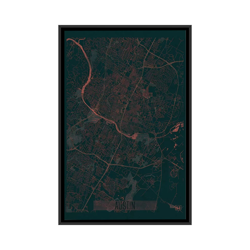 " Austin Infrared Urban Blueprint Map " by Hubert Roguski, 26" H x 18" W x 1.5" D, Black Framed Canvas, No Mat