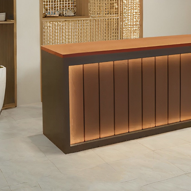 Rectangular Information Counter, Cashier Counter, and Writing Desk with Single Surface for Office or Store, Brown