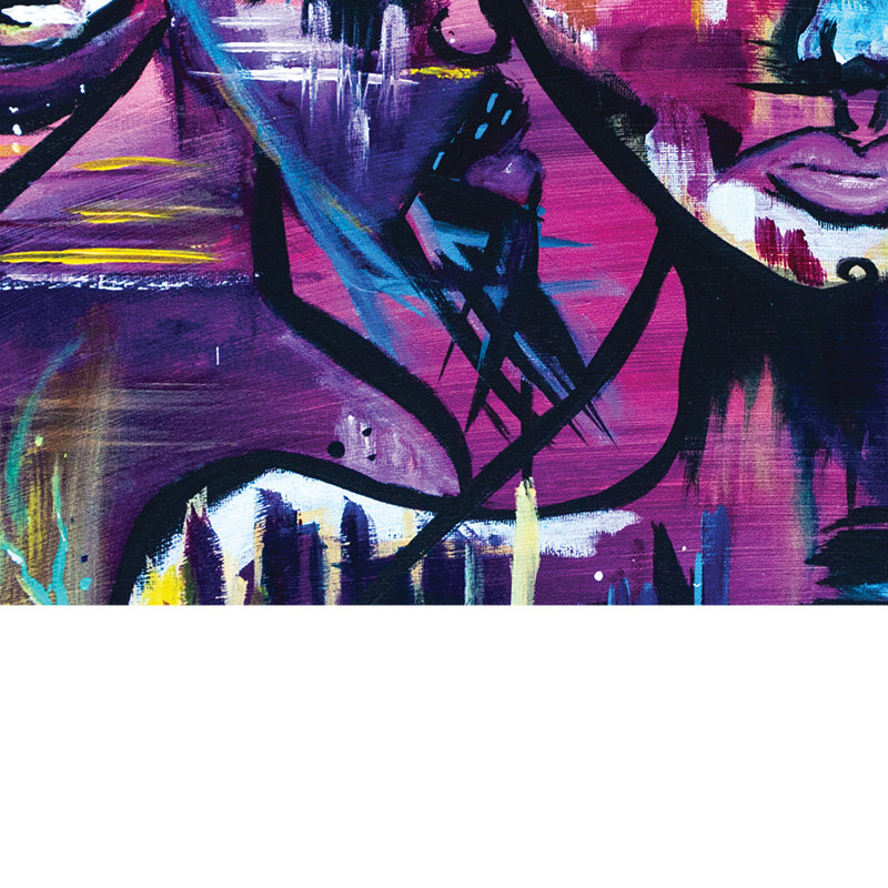 Art abstrait visages par l'artiste Sarah Wahl, H 14 po x l 14 po x P 1,25 po