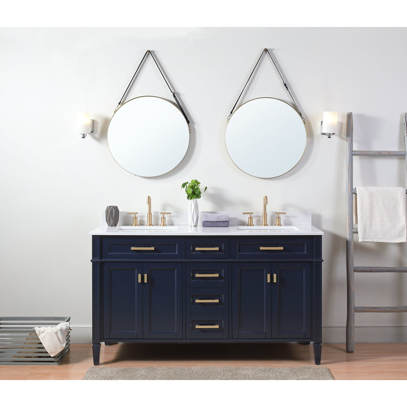 Ensemble de meuble-lavabo double 60 po, Bleu marine