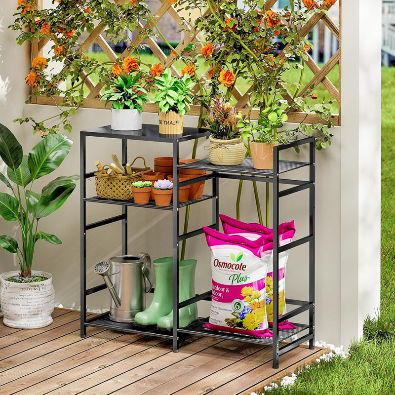 Bench Table, Outdoor Plant Stand Table With Storage, Gar...